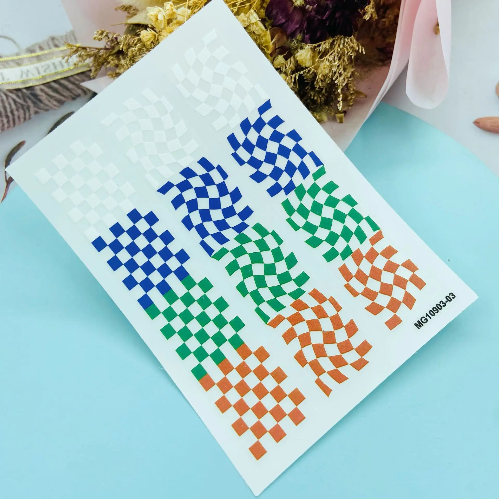 

Japanese Style self-adhesive nail wraps Black and White Klein Blue Plaid Checkerboard Pattern nail art sticker decal, As picture show