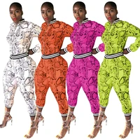 

MD036 - ladies stylish snakeskin pants and zip up top two piece set