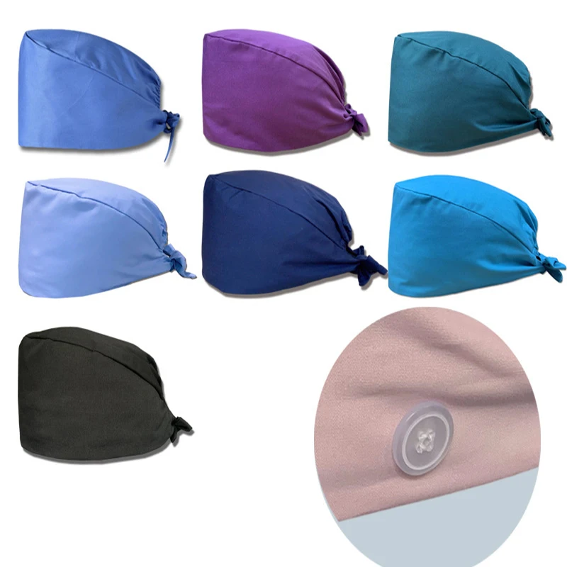 

Printing solid color thin work gourd men and women breathable Printed scrub hat with button nurses hats scrub hats