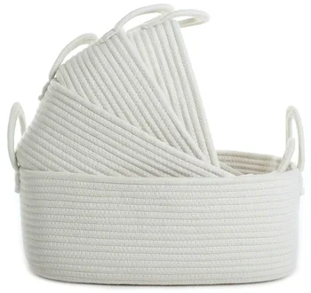 Cesta Blanca peque/ña Organizador para la lavander/ía de la guarder/ía Juguete para ni/ños Cesta Tejida Cesta de Cuerda de algod/ón Juego de 4 cestas de Almacenamiento