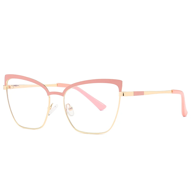 

2021 New Fashion Anti Blue Light Glasses Metal Spring Flat Glasses Pink Glasses Frame