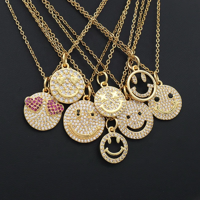 

Personalized Custom Accessories Pendant Necklace jewelry women gold plated stainless steel chains Smile Face necklace