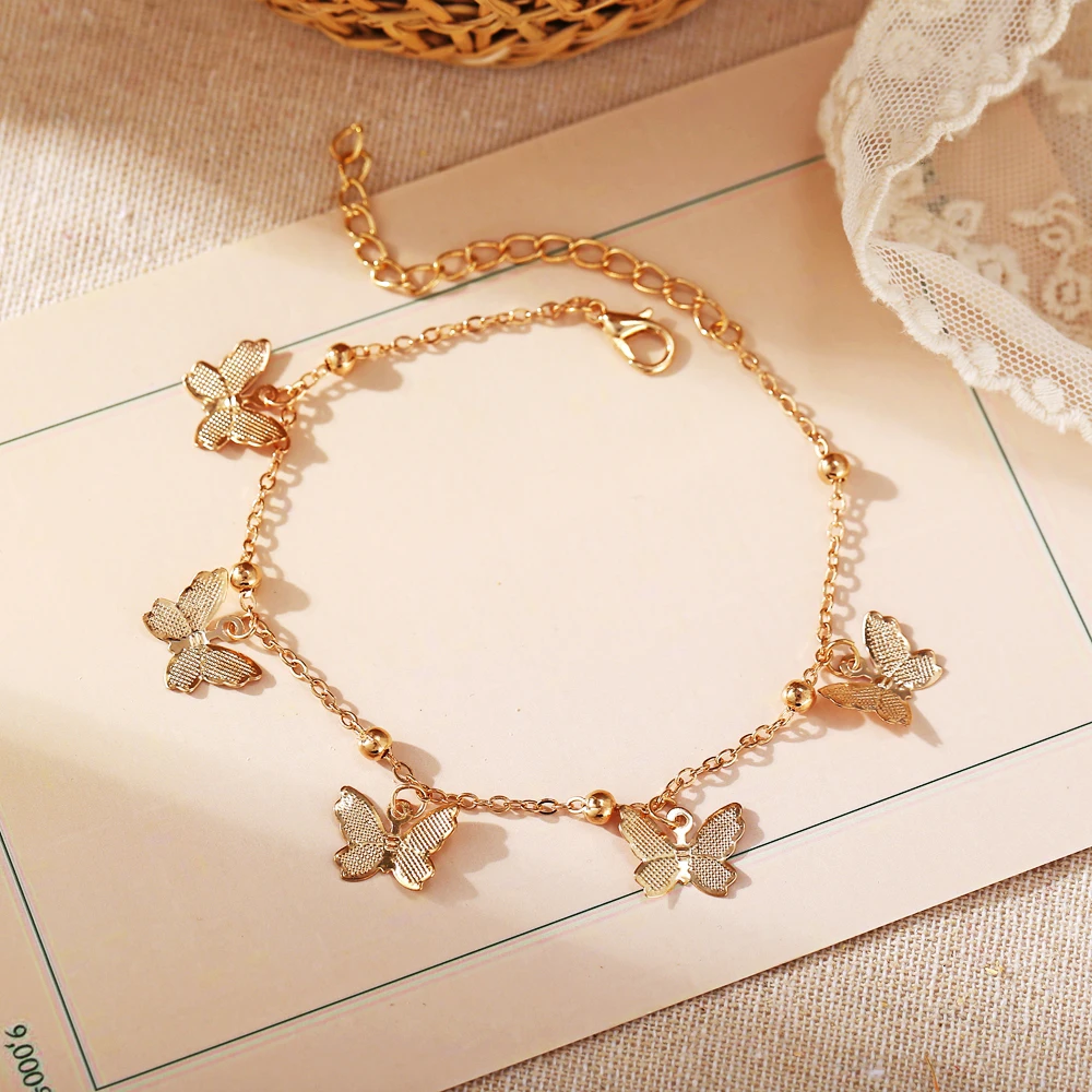 

Fashion Women Jewelry Handmade Waterproof Silver Gold Anklet Anklet Pendant Butterfly Anklets