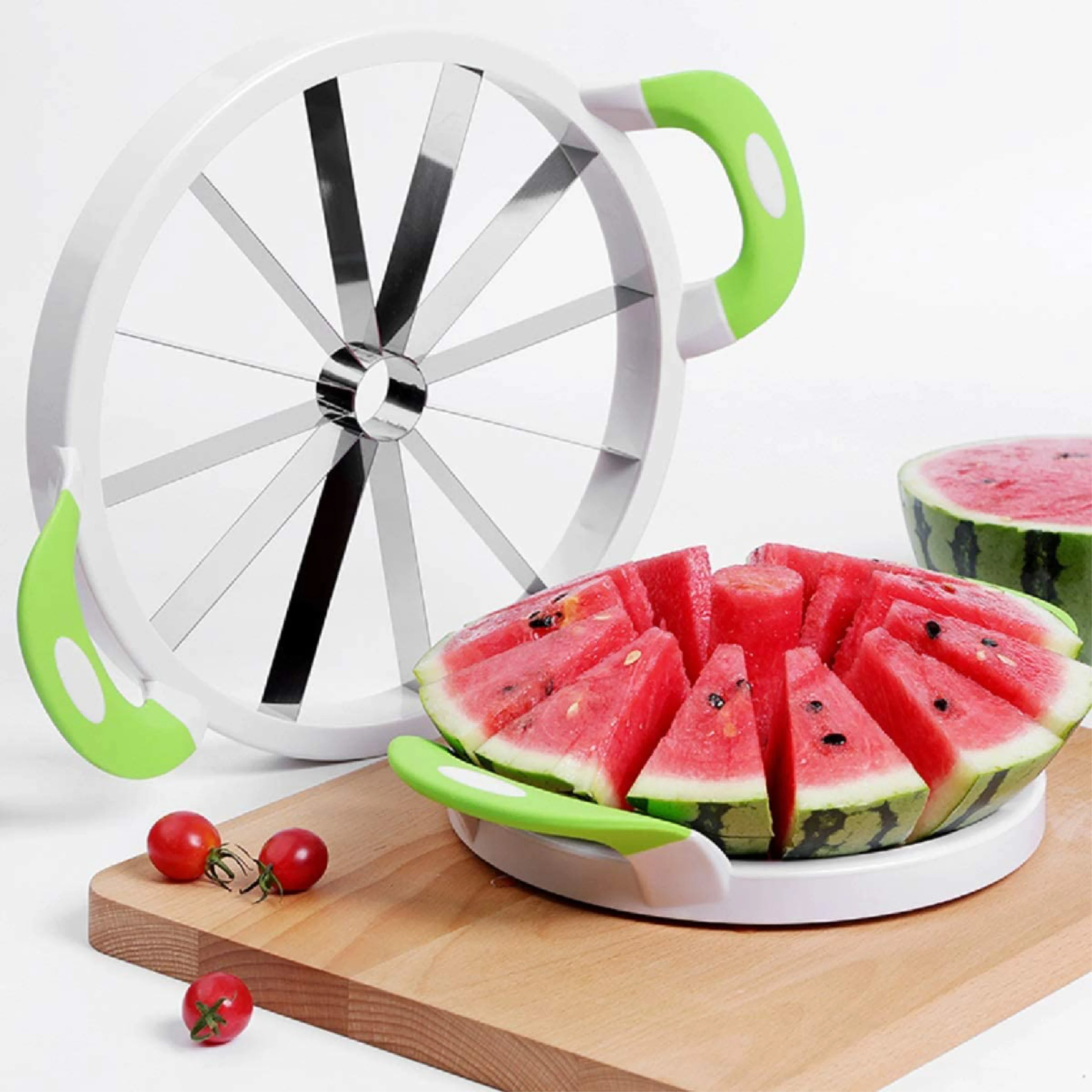 

Extra Large 12 pcs Watermelon Slicer Cutter Comfort Handle,Home Stainless Steel Round Fruit Vegetable Peeler Corer Server, Green