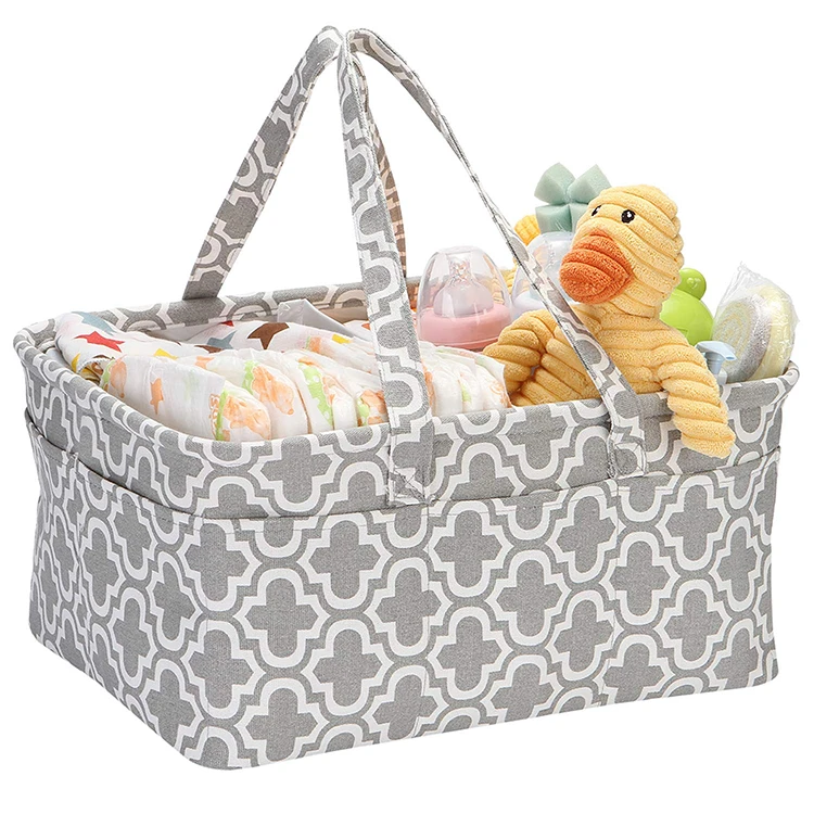 

Canvas Baby Diaper Caddy Nursery Tote Storage Bag Portable Organizer Basket With Detachable Divider, Grey or customized