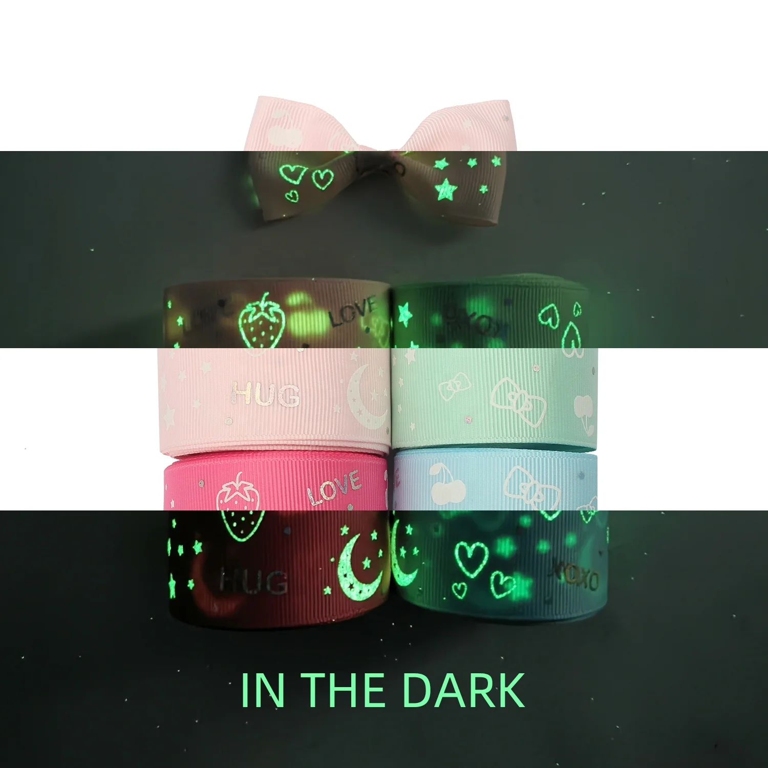 

38mm DIY Crafts Hair Bows Accessories White Ink Print Wholesale Custom Glow In The Dark Party Ribbon
