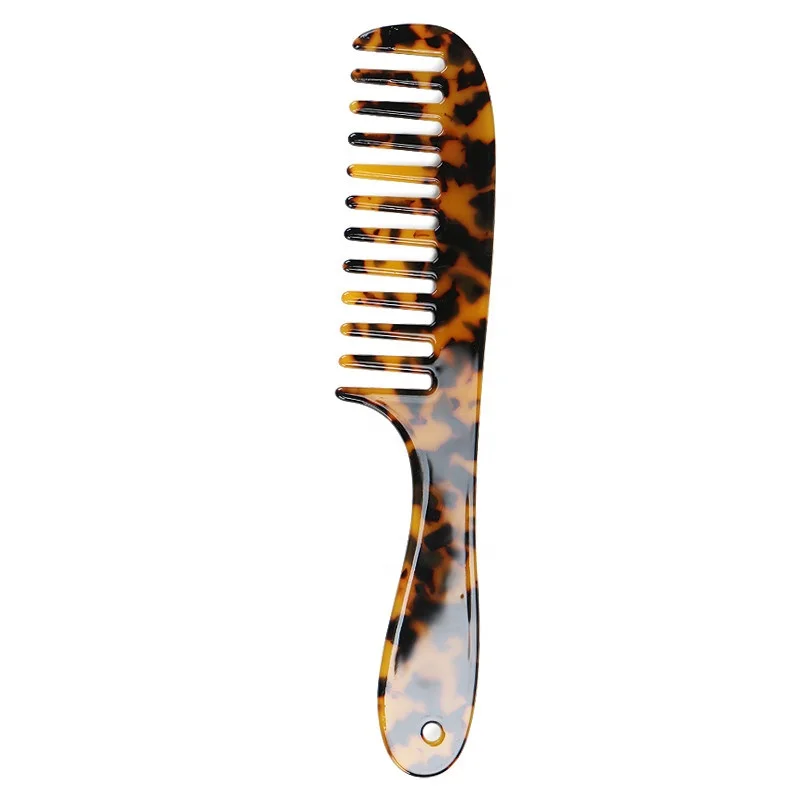 

Simple Cellulose Acetate Comb Wide-toothed Comb Home Long Handle Comb, Cyan,tortoiseshell,broken flowers pink,red,pink,dark tortoiseshell