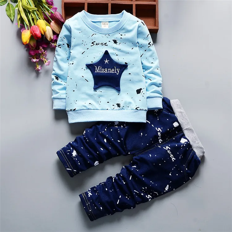 

Causal Boy Clothes Sets Two Piece Outfit Baby Star Embroidery Long Sleeve Shirt with Pant Sportswear Kids Clothes Autumn Spring, Red, yellow, blue