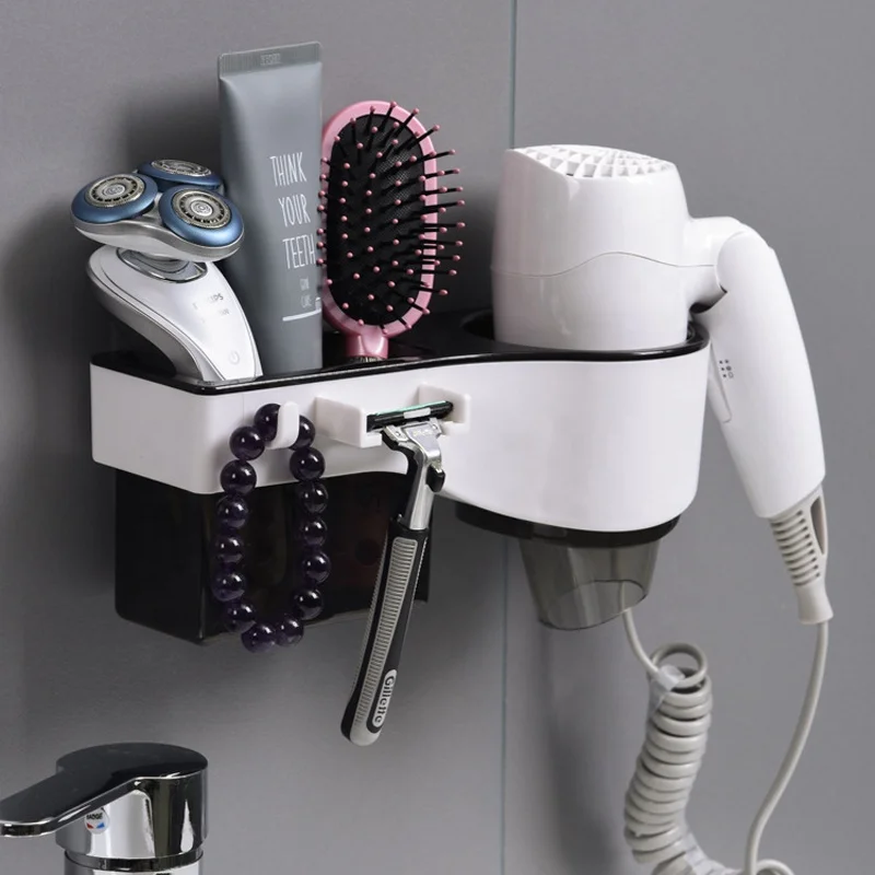Bathroom Adhesive Plastic Hair Dryer Holder Hair Curler Brush Cleanser