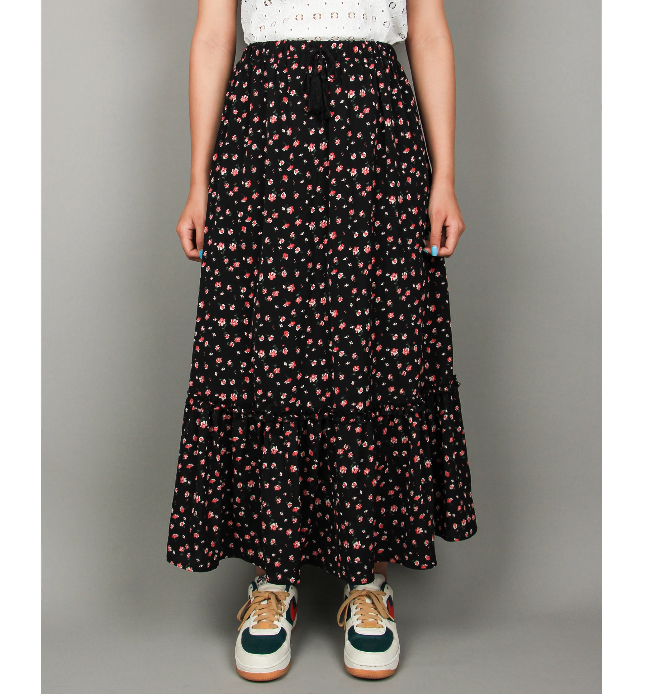 

Wholesale 2021 New Style Spring Summer Chiffon Floral Long Skirts Women Midi Skirt Casual Skirt Women Clothing, Customized color