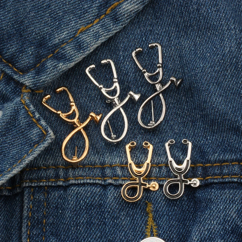 

High Quality 2 Style Brooches Doctor Nurse Stethoscope Brooch Medical Jewelry Enamel Pin Denim Jackets Collar Badge Pins Button