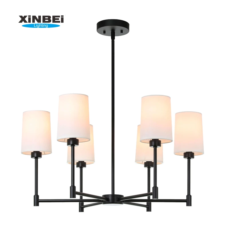 XiNBEi Indoor Fabric Shade Chandelier Ceiling Light 6 Light Black Modern Chandelier Lights