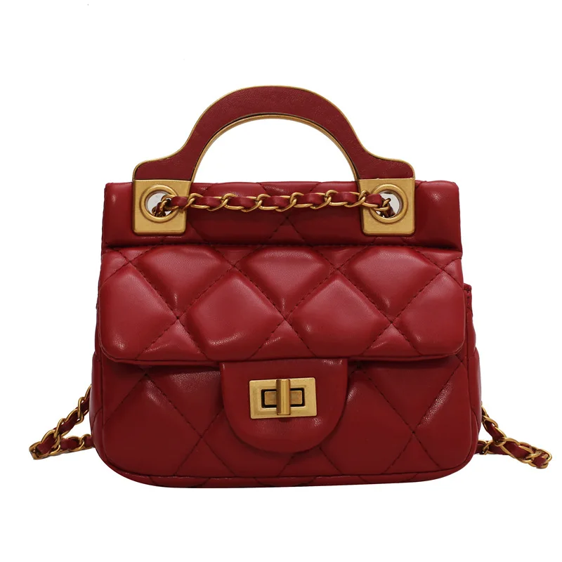 

New Arrival Ladies Small Quilted Lock Trendy Purses 2021 Leather Sling Bags For Women, Black, wine red, green, beige