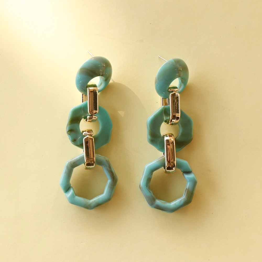 

JUHU Green Geometric Acrylic Fashion Drop Earrings For Women Vintage Resin Circle Dangle Earring 2020 Hoop Wedding Jewelry, Colorful