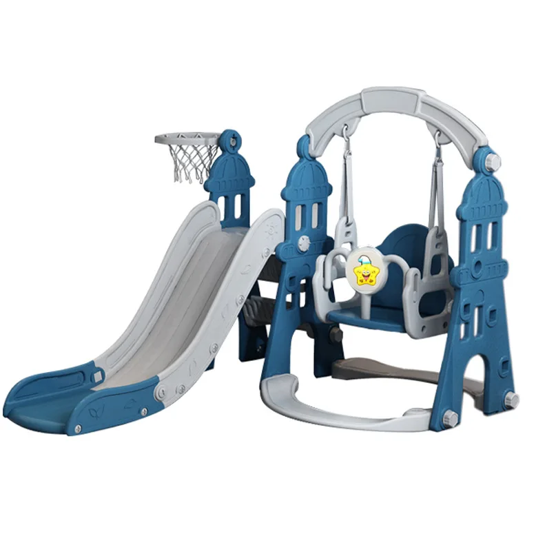 

4 in 1 Toddler Slide and Swing Set Play Ground for Kids Climber Slide Baby Playset with Basketball Hoop, Pink and blue