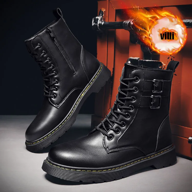 

new fashion hight quality winter hiking black boots men designer military boot boy rubber sole leather boots for men