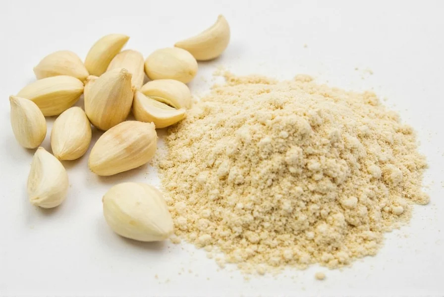 Garlic storage comparison showing fresh bulbs and glass jars of powder