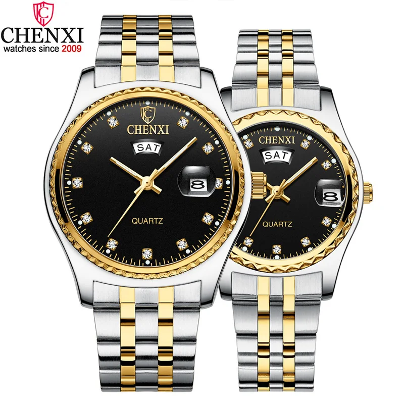 

Chenxi 8204B New Woman Men Quartz Wrist Watches Set Diamond Calendar Waterproof Branded Couple Watches