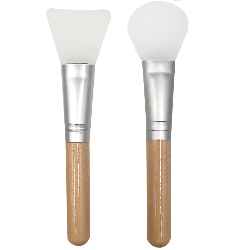 

Single Eco Friendly Wood Bamboo Matte Silver Silicone Smudge Facial Mask Brush Flat Spatula Brush Mixing Mud Applicator