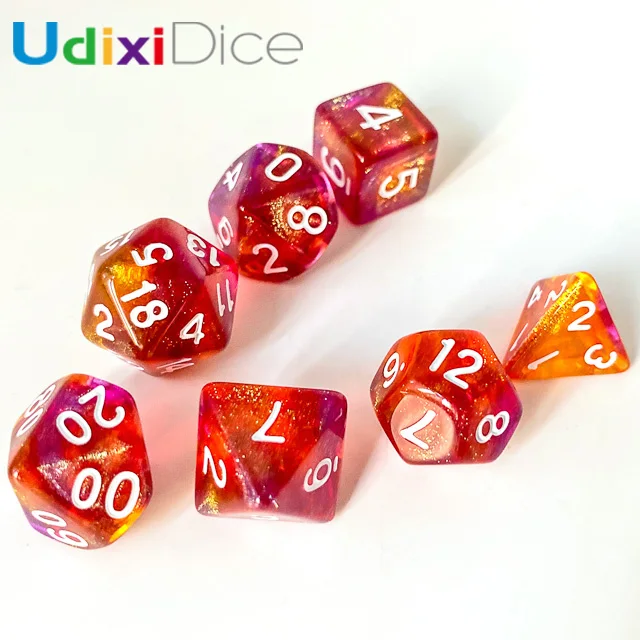 

Polyhedral Bulk Glitter Plastic NDN Dice Wholesale Custom Made Dice For Dungeons and Dragons Gaming, 5 color