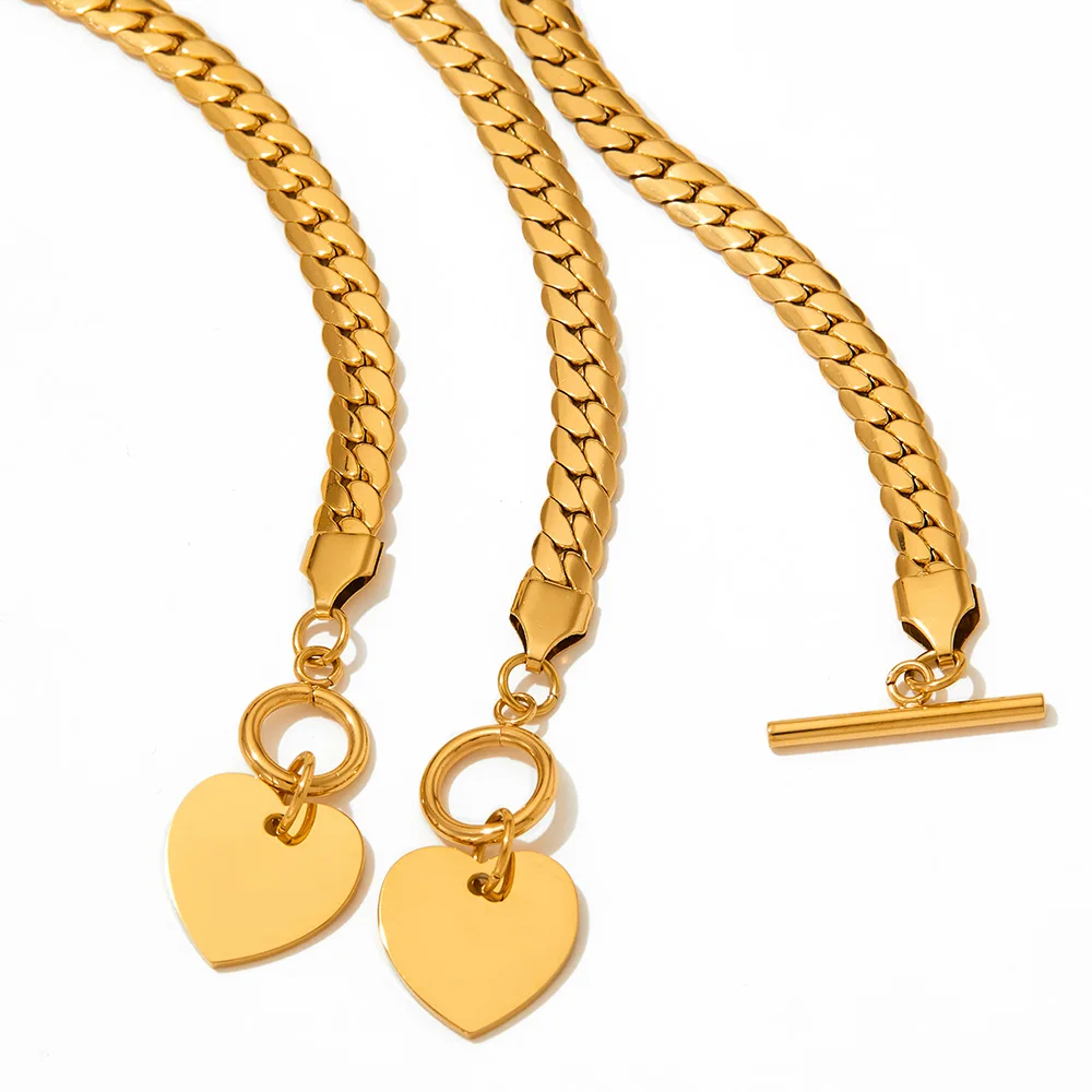 

Stainless Steel Cuban Chain Necklace Jewelry 18k Gold Plated OT Buckle Heart Choker Necklace Bracelet