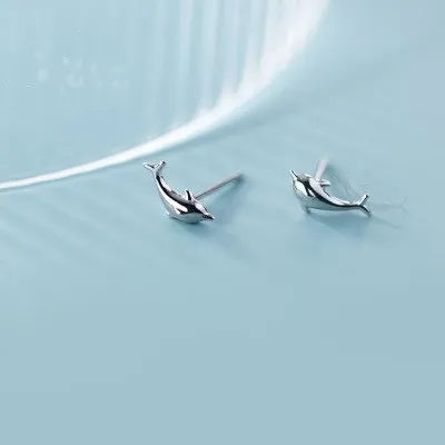 

Delicate Ocean Style Sterling Silver Animal Dolphin Earring Minimalist 925 Silver Dolphin Stud Earring For Girls