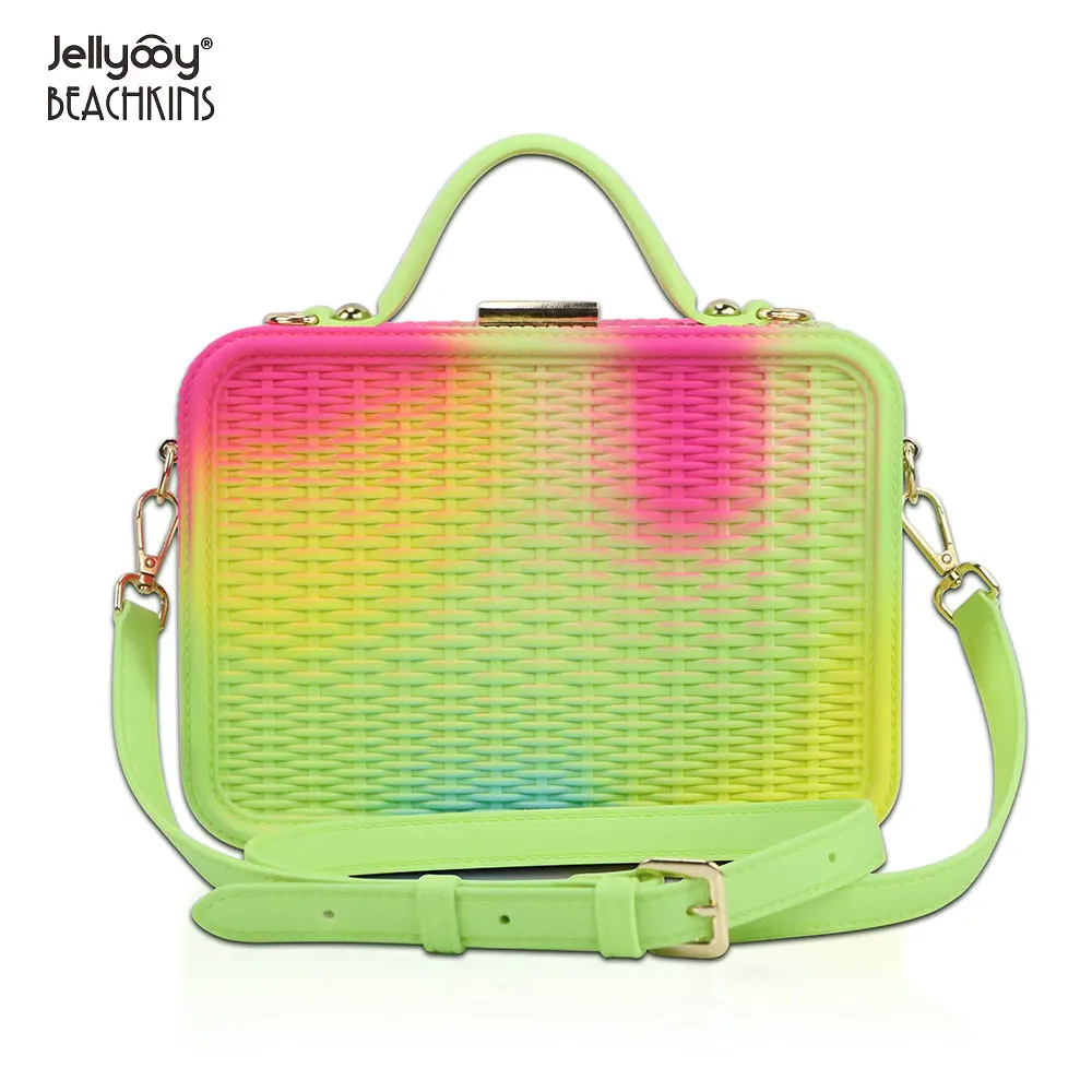 

Jellyooy BEACHKINS Colorful Jelly Box Bags Matte PVC Woven Tote Rainbow Handbags For Women Vintage Suitcase Bags Women Handbags, 10 colorful colors stocks, accept make new colors
