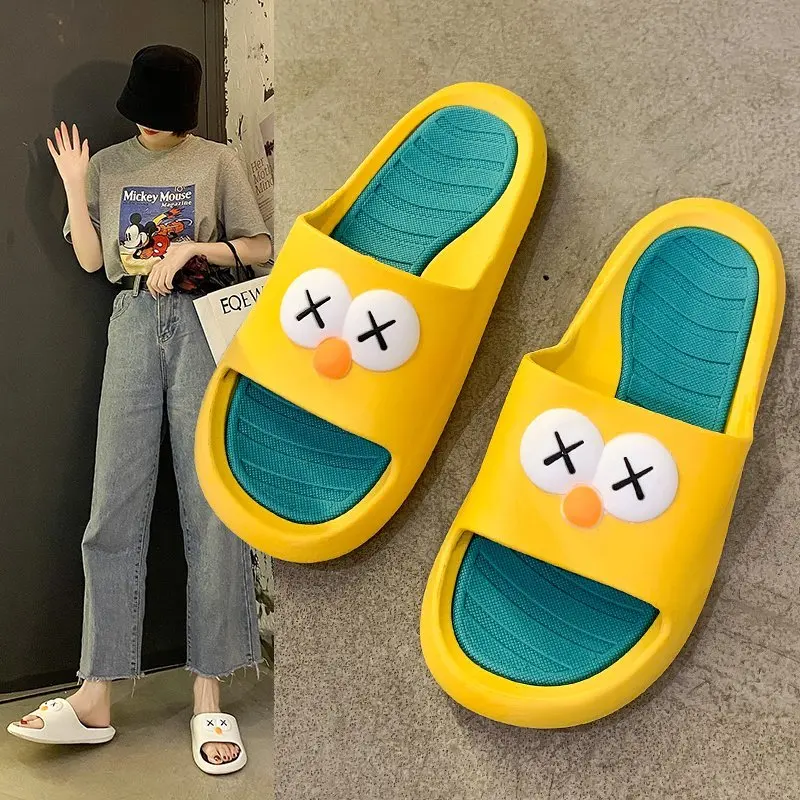 

Slippers Summer women indoor household non-slip soft-soled bathroom bath shoes cute pattern outer sandals and slippers, White/pink/yellow/orange/green