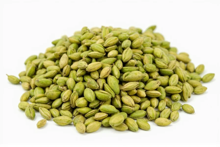 Fresh cardamom pods on a wooden surface