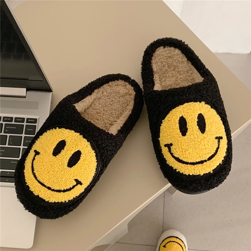 

1MMX57-1 New Arrivals 10 Colors Hot Selling Winter Furry Indoor Smiley Slippers, As picture or custom