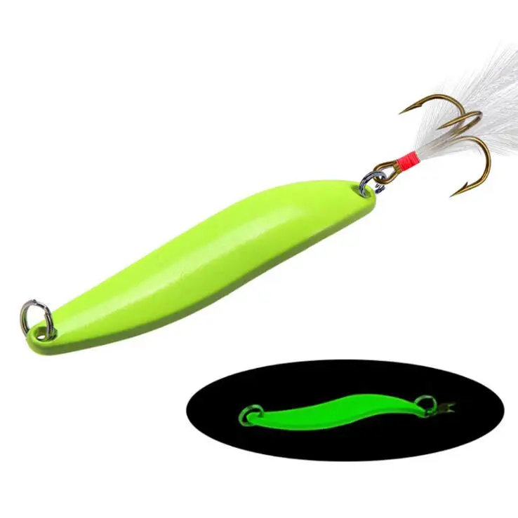 

WEIHE Metal luminous Sequins with Feather Fishing Lures Spoon Lure Hard Baits Bass Pike Fishing Tackle, See details