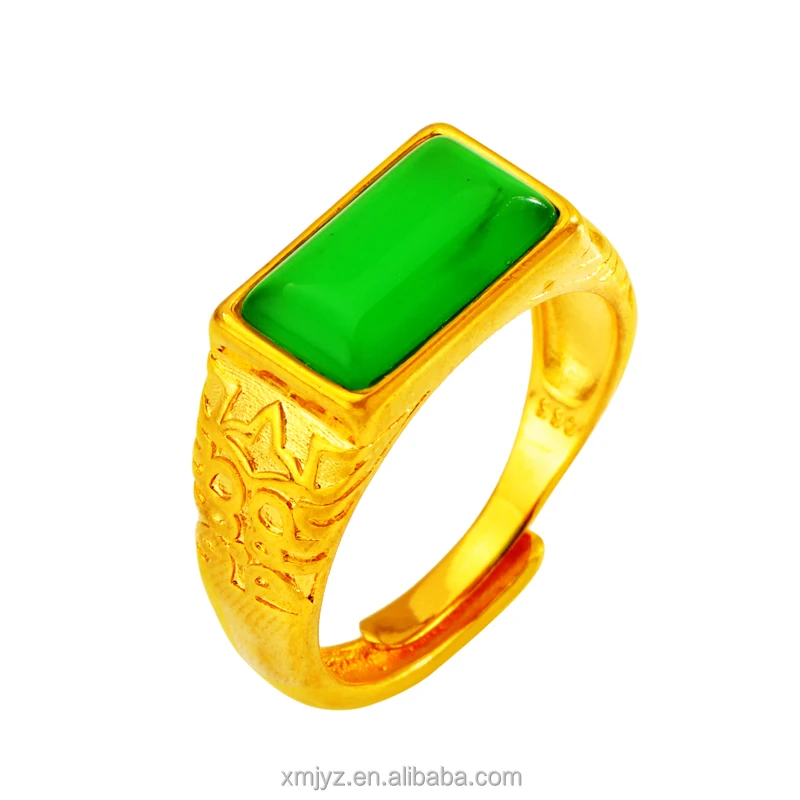 

The Same Men's Ring In The Gold Shop Domineering Thick-Plated 24K Gold Open Ring Rectangular Emerald Ring Wholesale