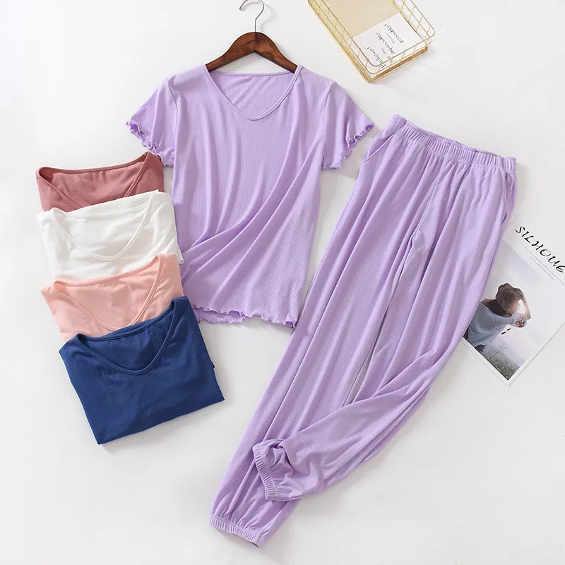 

Women Modal Atoff Home Gray Homewear Casual Home Clothes Plus Size Modal Womens Pajamas Summer Loose Ladies Sleepwear Pajamas, Pink apricot black white purple