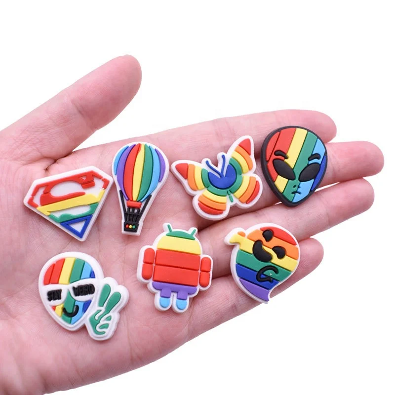 

Rainbow Wholesale PVC love and peace Shoe Charms Character Croc Shoes Decorations Wristband Accessories For Kid Teen