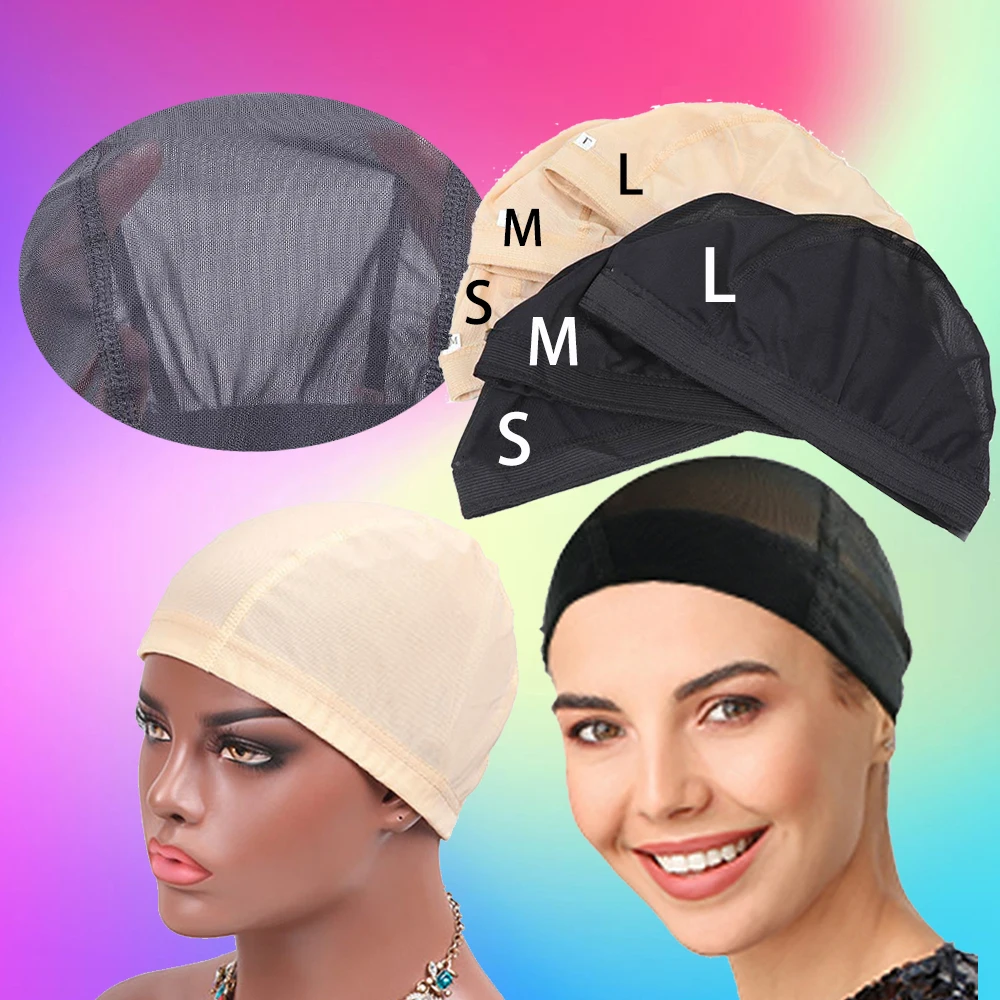 

Private Label Wholesale Beige Black Elastic Stretch Breathable Dome Cap S M L Mesh Wig Caps for making wigs