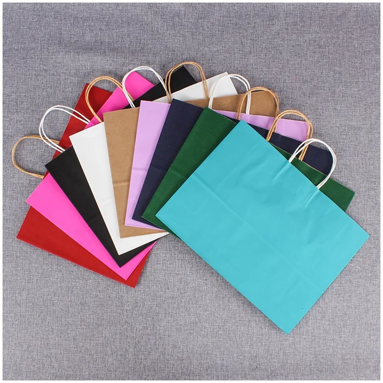 Custom Recycled Kraft Paper Bag With Handle Gift Paper Bag,Packing Bags Colorful Pink,Paper Bag