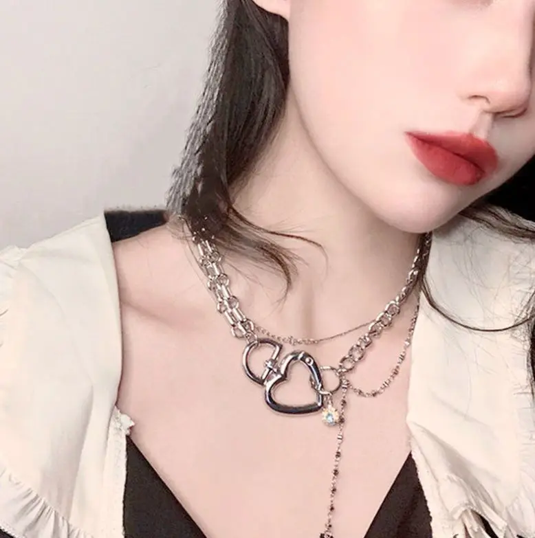 

ins Harajuku style peach heart lock design pendant necklace necklace hip hop accessories female trend