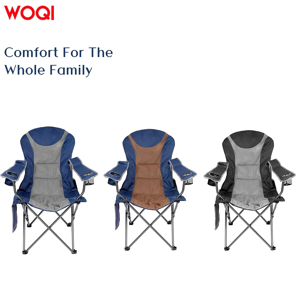 WOQI Large Outdoor Adjustable Camping Chair for Adults Comfort Folding Lawn Chair with Cup Holder and Side Pockets