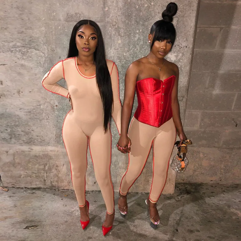 

2020 new arrivals design women simple mesh full length casual jumpsuit for ladies