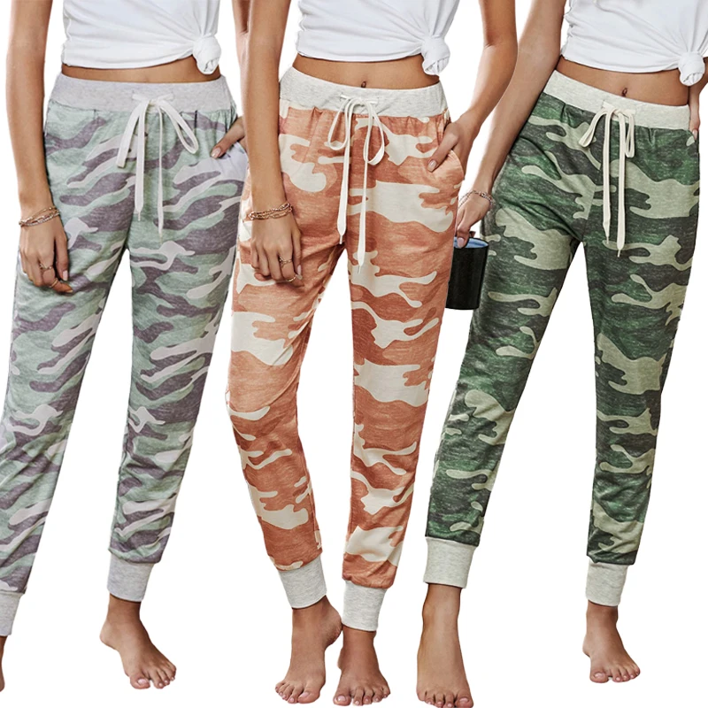 

Wholesale 2021 Fashion Casual Skinny Drawstring Camo Jogger Pants Women