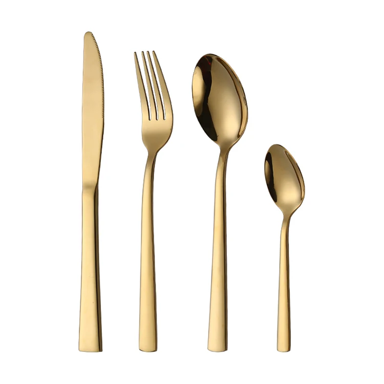 

Dishwasher Safe Stainless Steel Golden Flatware Restaurant Reusable Cutlery Set, Gold