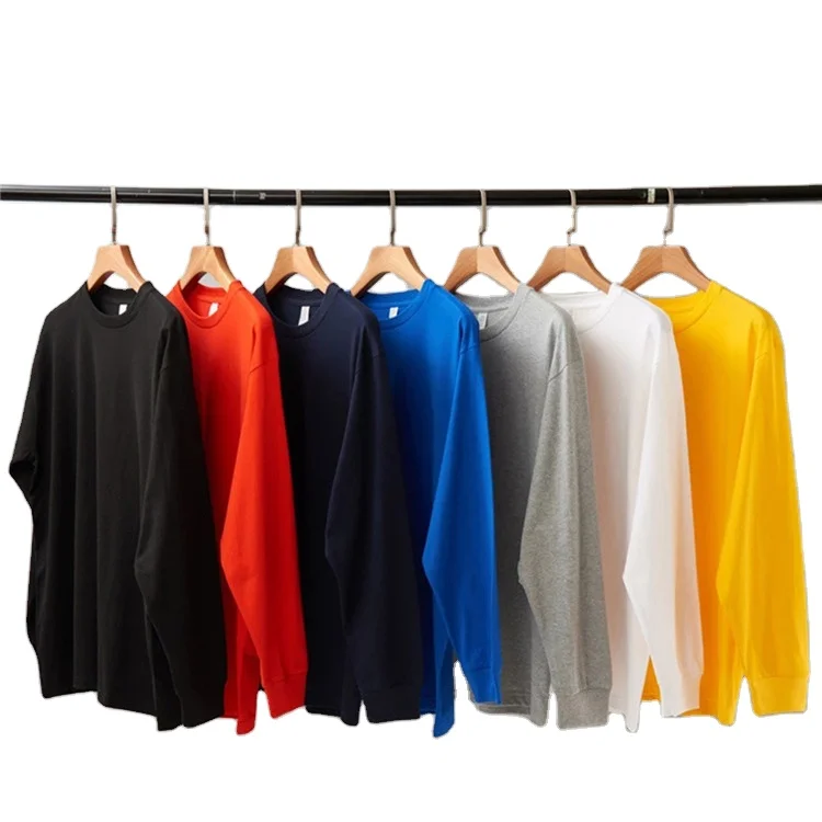 

High quality 210 gsm cotton Men's Long Sleeve Classic Basic Crew Neck Custom design blankk plain t shirt T-shirts