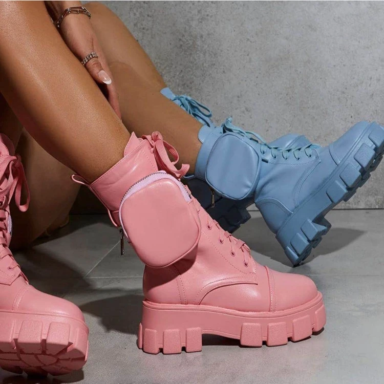 

2021 Winter Boots Large size pink black PU Platform fashion women boots