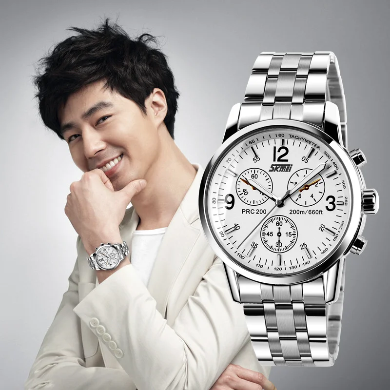 

2021 Skmei Daily use waterproof luxury watch quartz silver white color mens wrist watch quartz