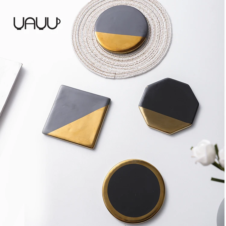 

Popular luxury cafe restaurant used different types ceramic marble coaster with gold, Grey/black/green/pink/blue