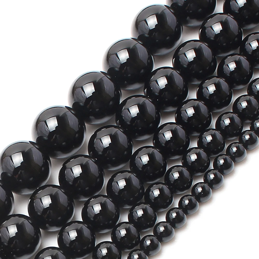 

Natural Stone Beads 4-12MM Smooth Round Black Agates Onyx Loose Beads for Jewelry DIY Necklace Bracelet