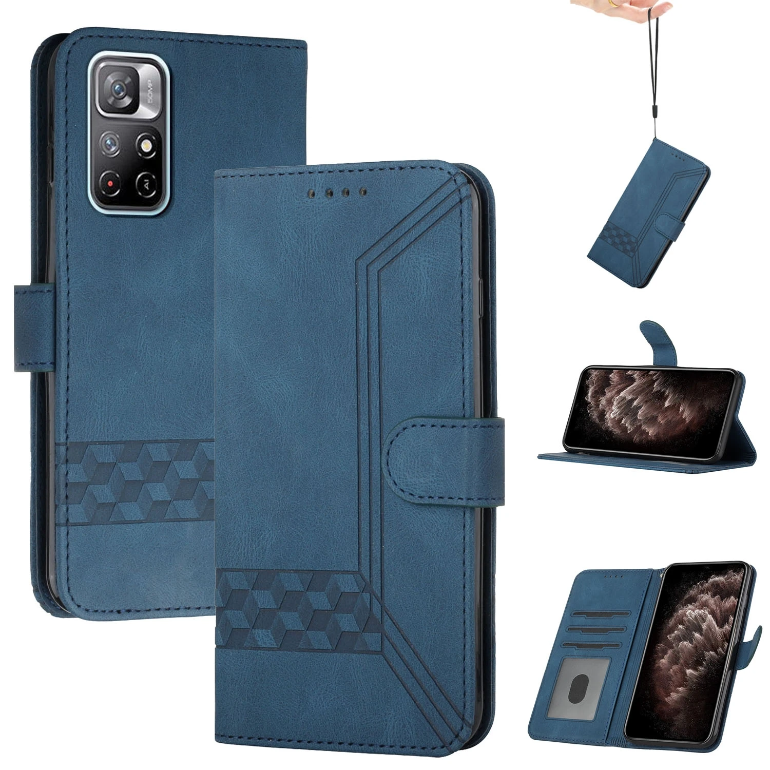 

Hot Selling Mobile Phone Bag For Xiaomi Redmi Note 11 Pro Cubic Skin Feel Flip Leather Phone Case