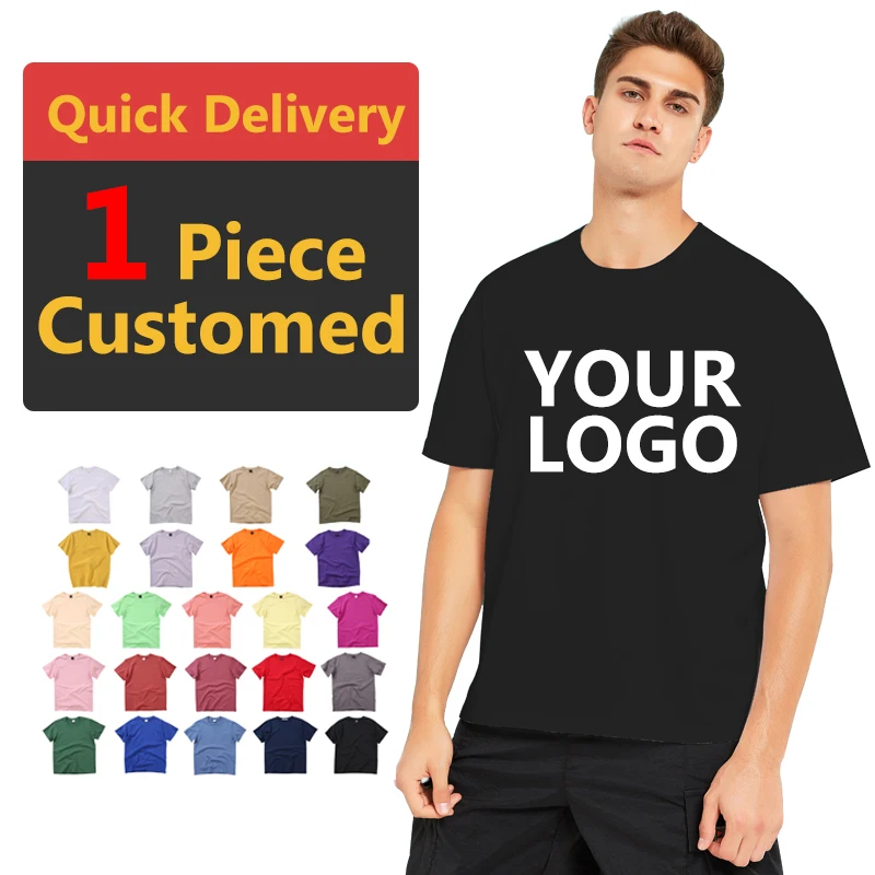 

1 PCS Custom logo printing no minimum couples tshirt men cheap 200 gms plus size t shirts unisex 100% cotton