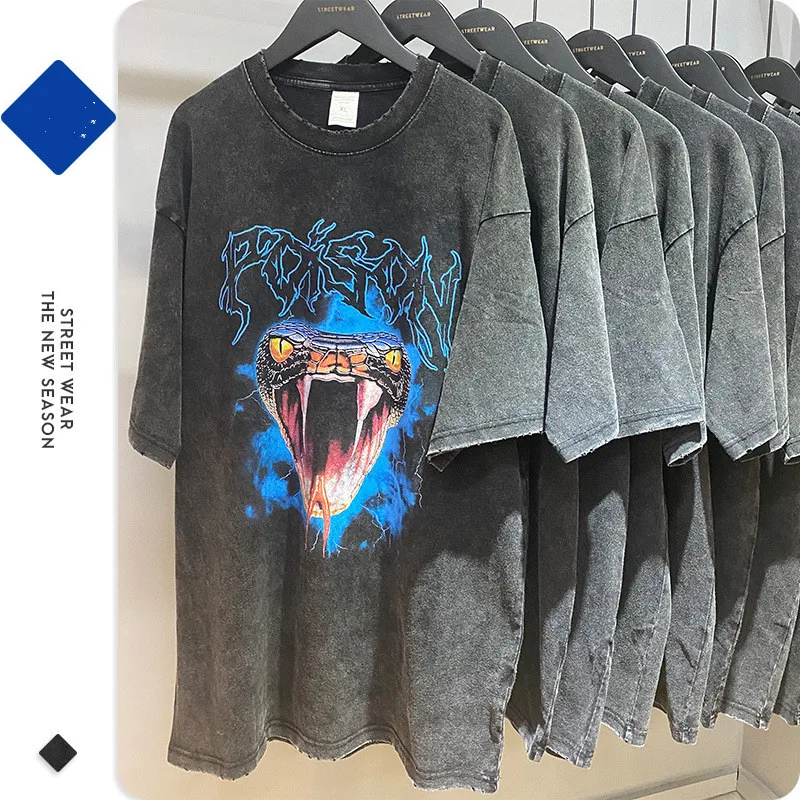 

250gsm heavy weight vintage t shirt washed cotton black t-shirts black oversized acid washed Digital printing graphic tshirts, In available