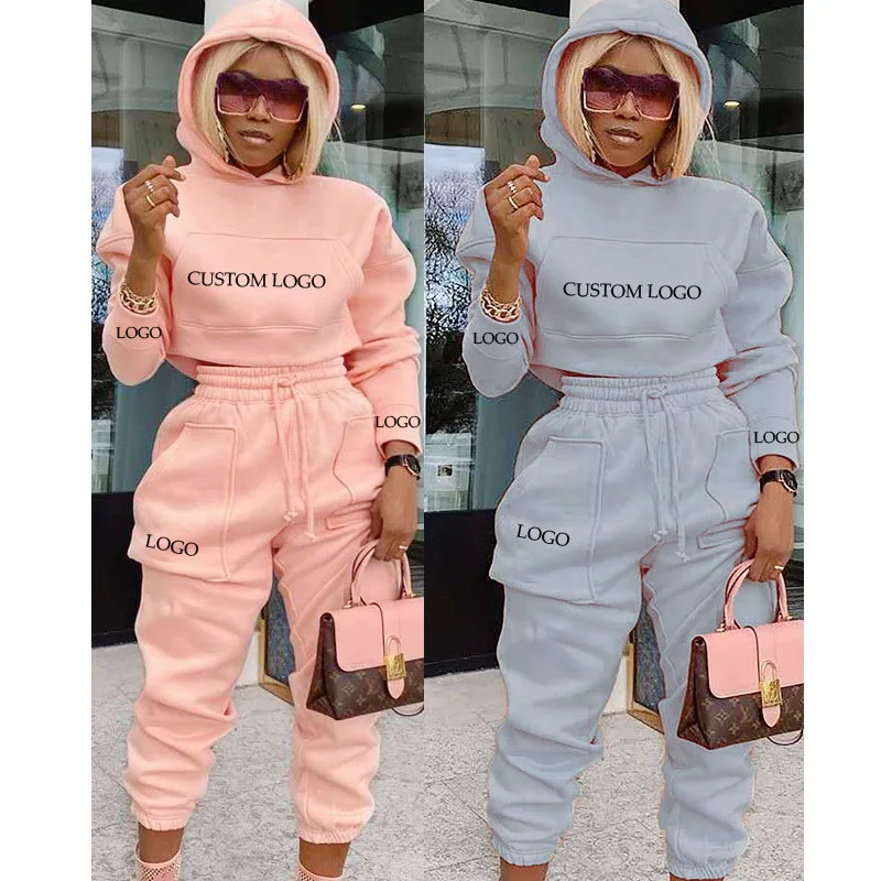 

Free Shipping hoodies Jogging 2 Piece Set Clothing loose long Sleeves Crop Top High Waist Sport Shorts Women Plain Tracksuit, Color avaliable